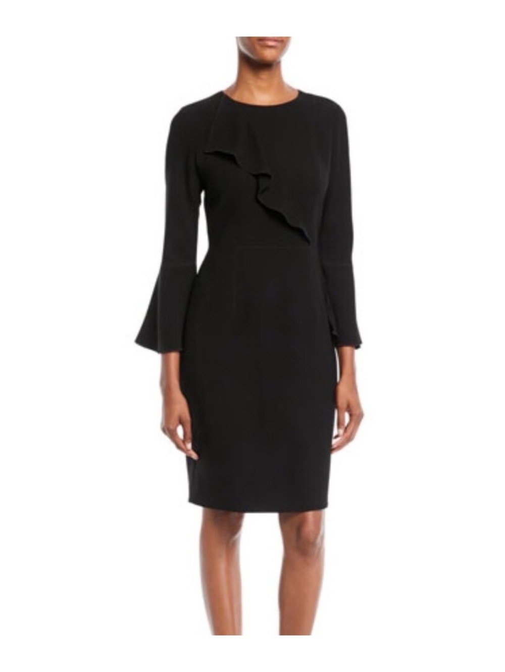 Elie Tahari black ruffle bell sleeve sheath dress